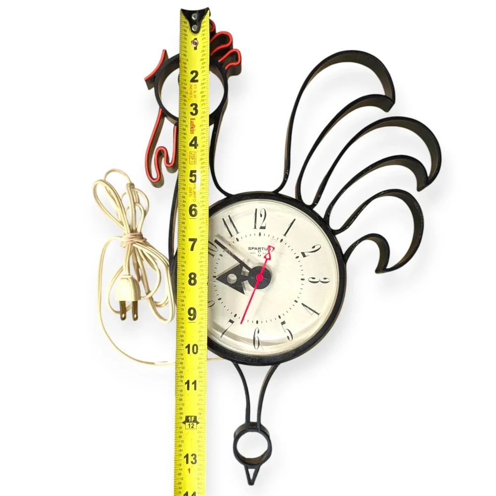Vintage Spartus Rooster Wall Clock Model 706 Black Red Mid Century Farmhouse MCM